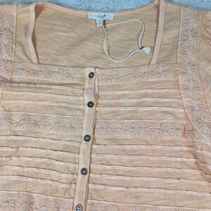 Easel Los‎ Angeles Blouse Tunic Top Womens Small Peach Boho Peplum Long Sleeve